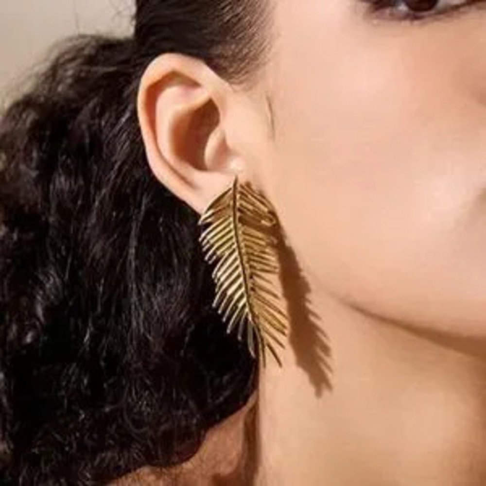 Long?Leafs Statement Stud Earrings Waterproof Stainless Steel